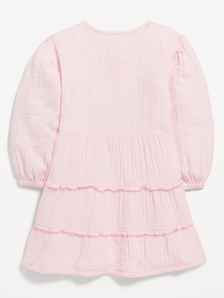 Long-Sleeve Tiered Double-Weave Dress for Toddler Girls