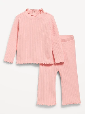 Long-Sleeve Plush Ribbed Top and Flare Pants Set for Baby