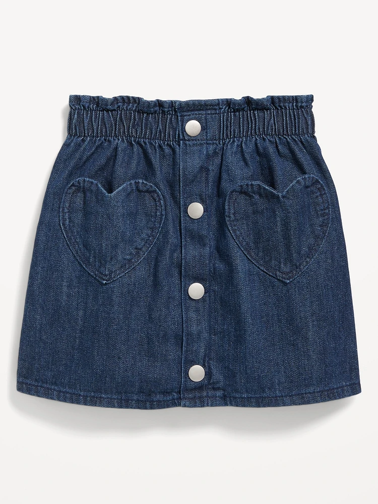 Button-Front Heart-Pocket Skirt for Toddler Girls