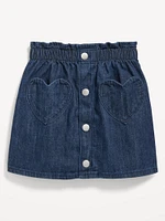 Button-Front Heart-Pocket Skirt for Toddler Girls