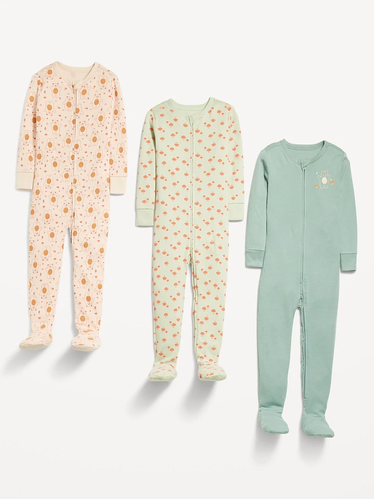 Snug-Fit 2-Way-Zip Pajama One-Piece 3-Pack for Toddler & Baby