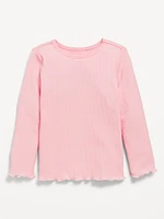 Long-Sleeve Lettuce-Edge T-Shirt for Toddler Girls