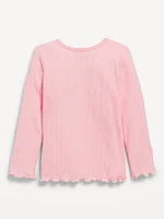 Long-Sleeve Lettuce-Edge T-Shirt for Toddler Girls