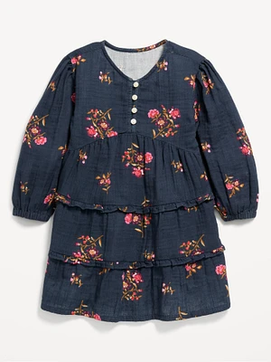 Long-Sleeve Tiered Double-Weave Dress for Toddler Girls