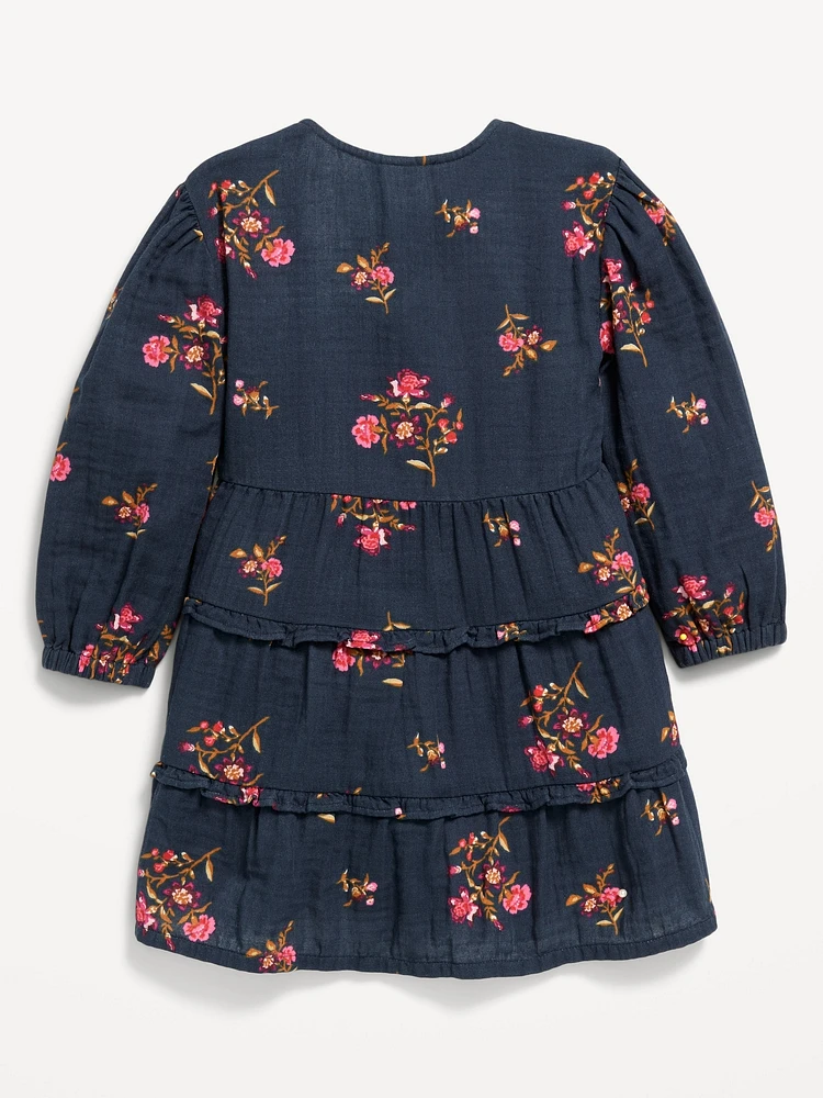 Long-Sleeve Tiered Double-Weave Dress for Toddler Girls