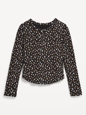 Printed Long-Sleeve Henley T-Shirt for Girls