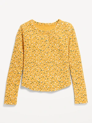 Printed Long-Sleeve Henley T-Shirt for Girls