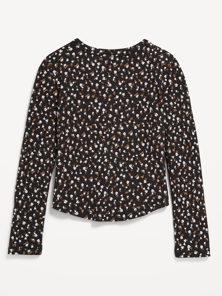 Printed Long-Sleeve Henley T-Shirt for Girls