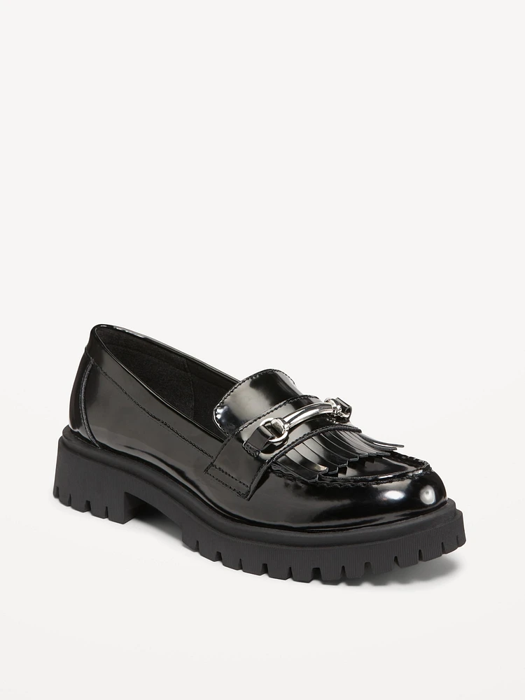 Faux Leather Chunky Heel Loafers