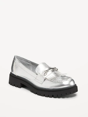 Faux Leather Chunky Heel Loafers