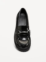 Faux Leather Chunky Heel Loafers