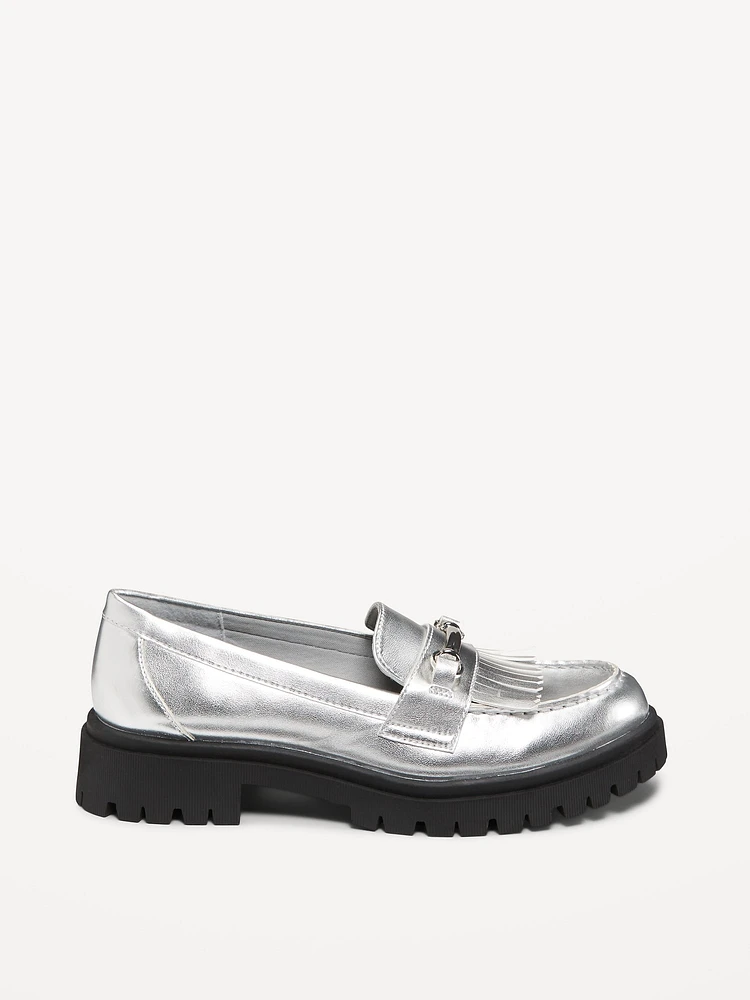 Faux Leather Chunky Heel Loafers