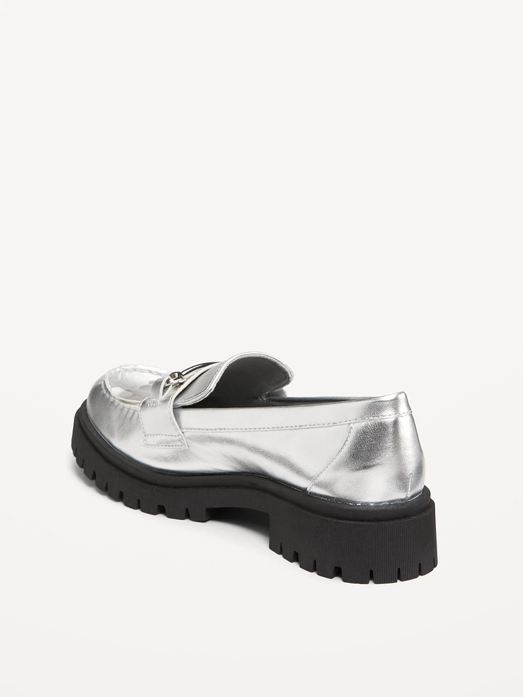 Faux Leather Chunky Heel Loafers