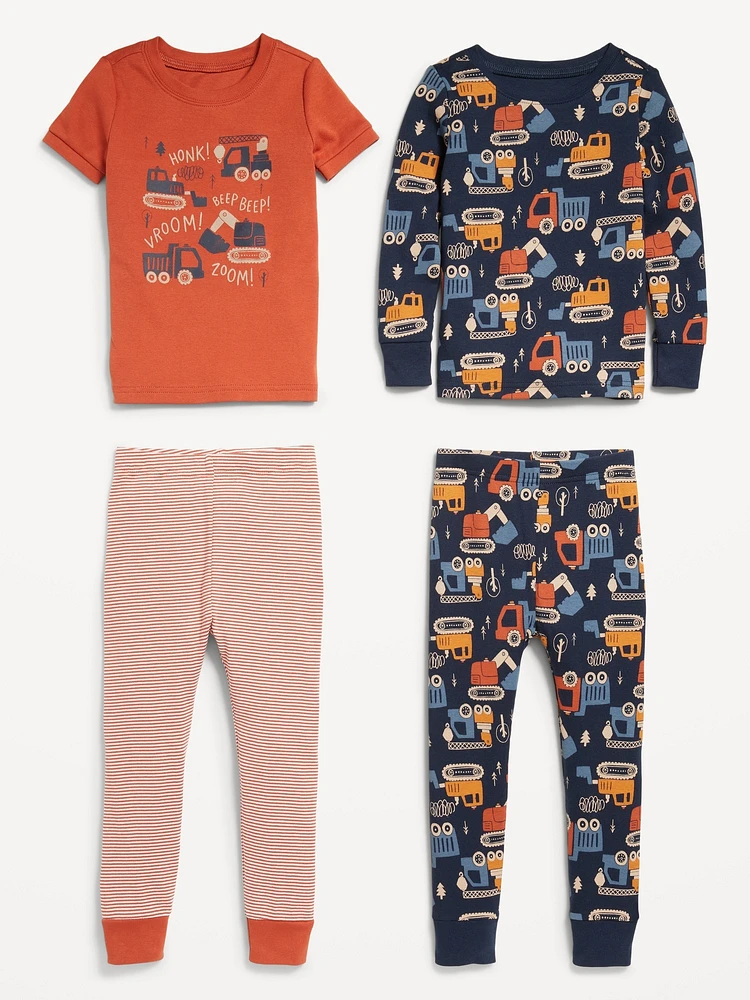 4-Piece Printed Snug-Fit Pajama Set for Toddler & Baby