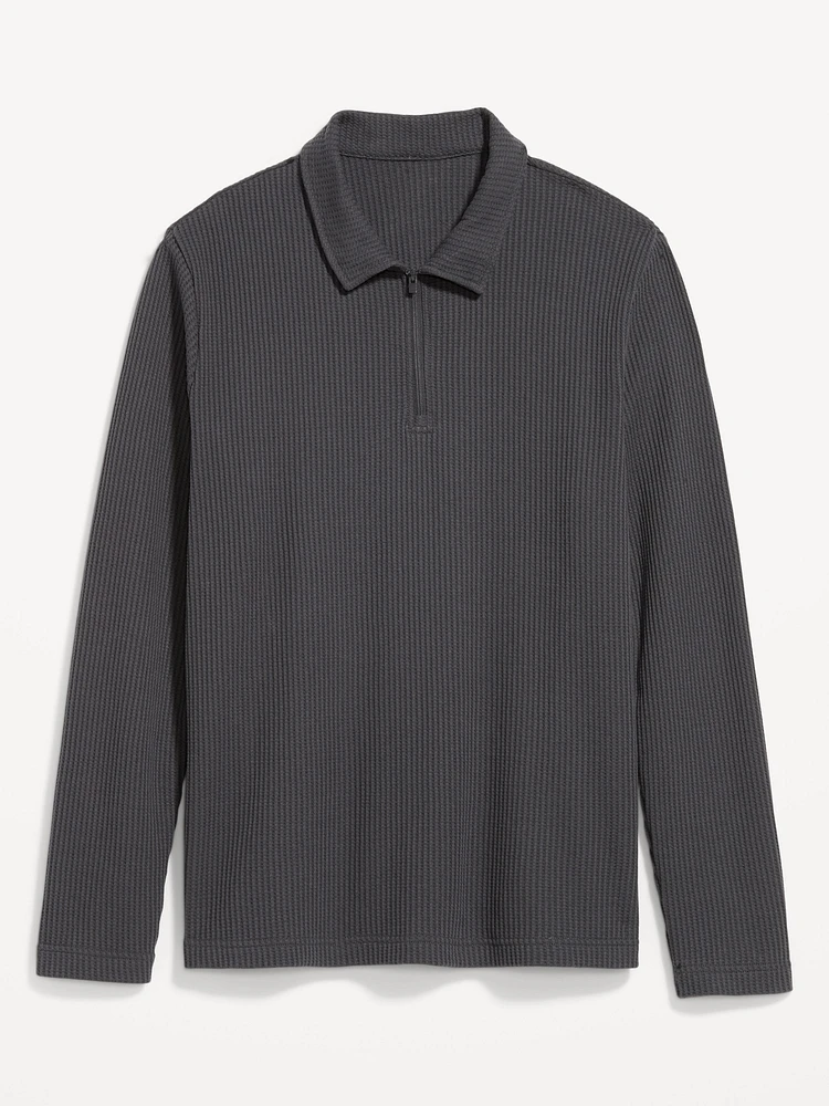 Quarter-Zip Waffle Polo Sweater