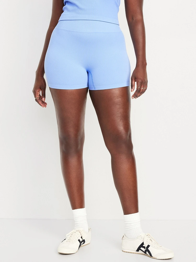 Extra High-Waisted Seamless Ribbed Biker Shorts -- 4-inch inseam