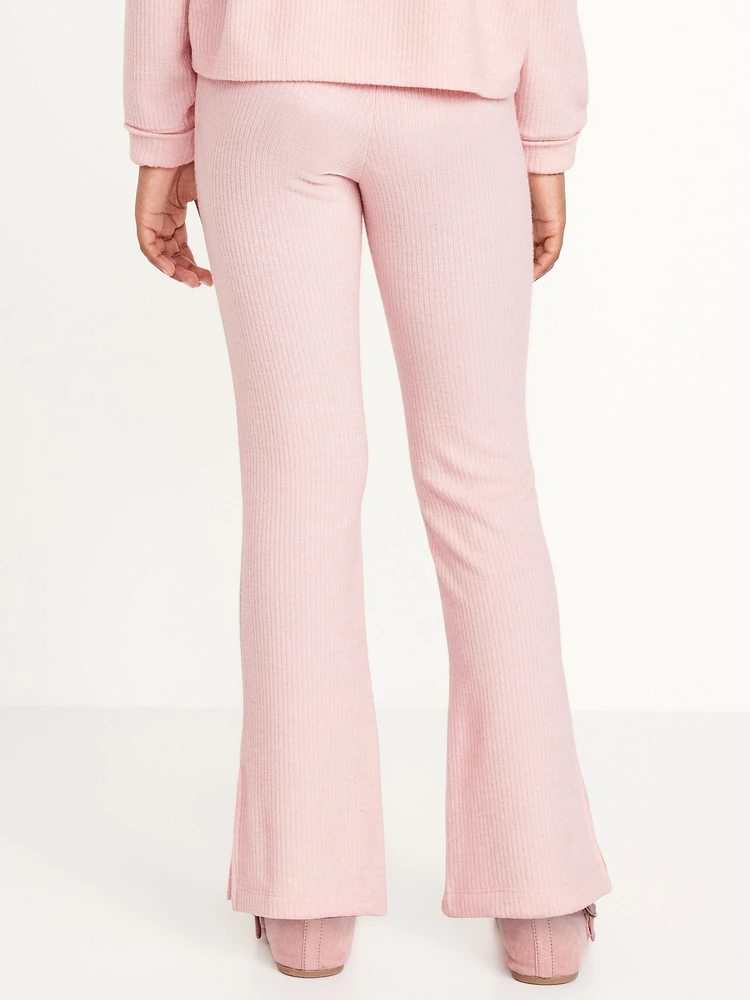 Plush High-Waisted Ribbed Flare Pants for Girls