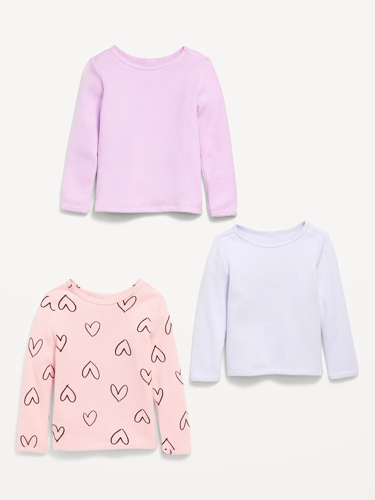 Cozy Long-Sleeve Thermal-Knit T-Shirt 3-Pack for Toddler Girls
