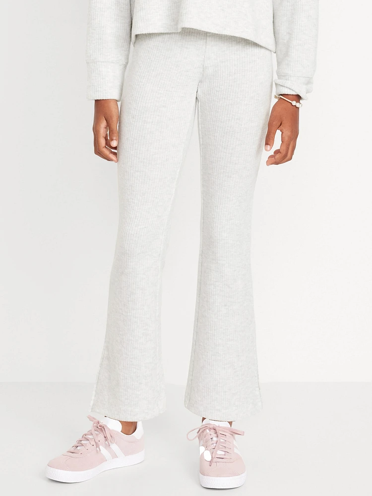 Plush High-Waisted Ribbed Flare Pants for Girls