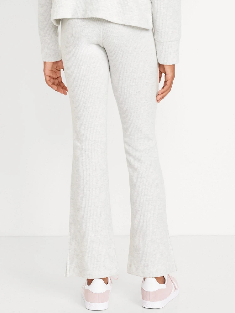 Plush High-Waisted Ribbed Flare Pants for Girls