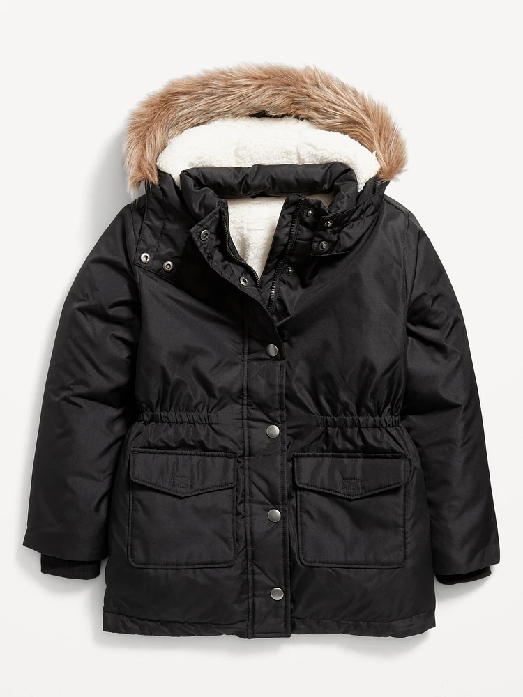 Water-Resistant Sherpa-Lined Hooded Parka Coat for Girls