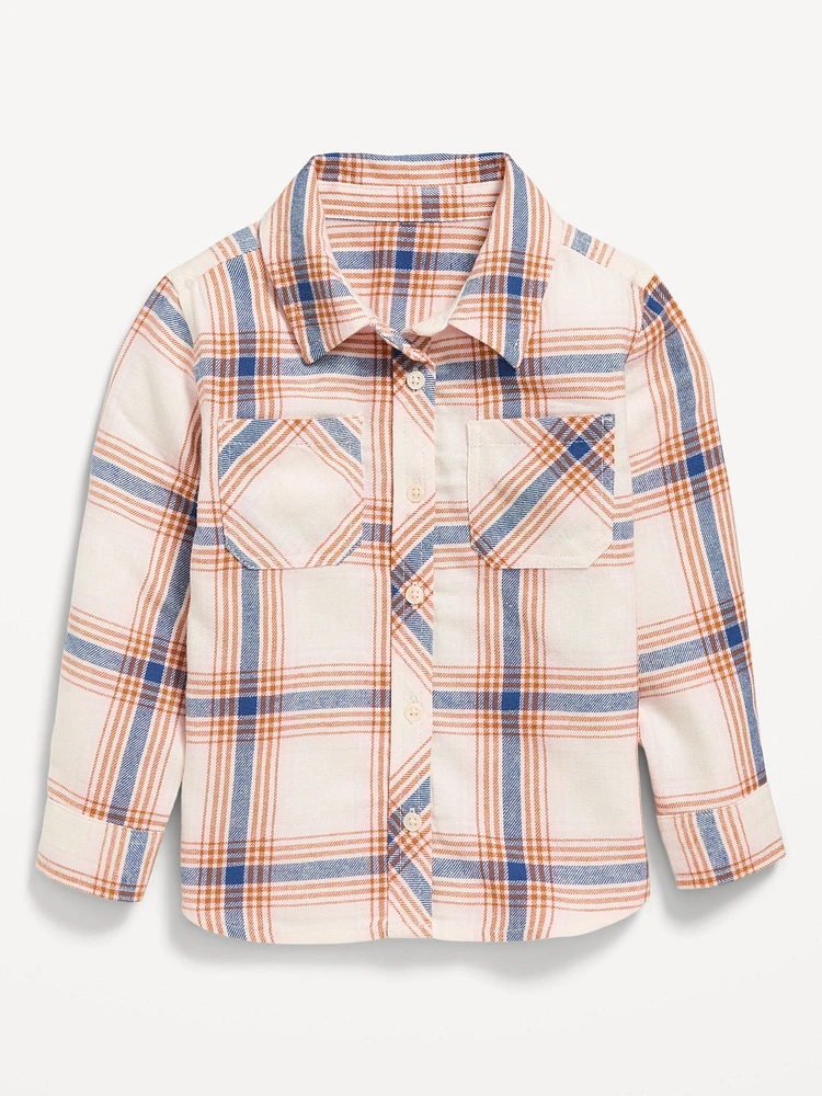 Long-Sleeve Plaid Pocket Shirt for Toddler Girls