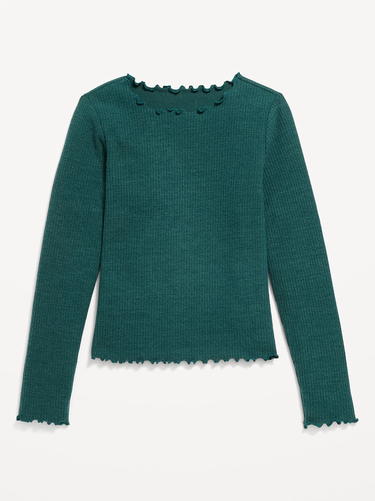 Long-Sleeve Plush Lettuce-Edge for Girls