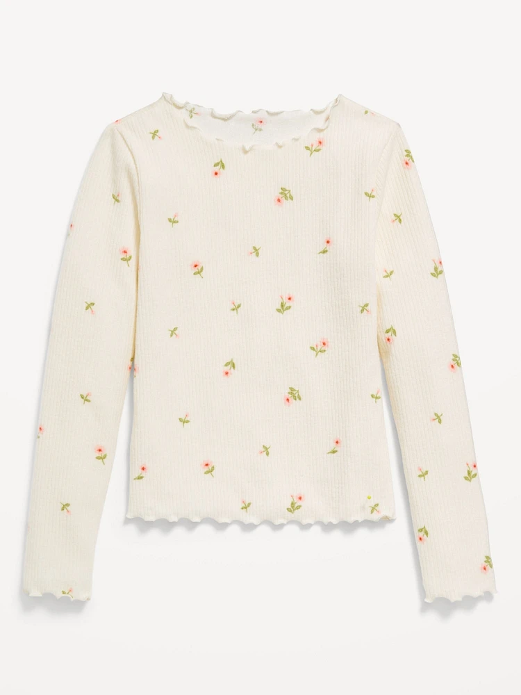 Plush Long-Sleeve Lettuce-Edge T-Shirt for Girls