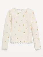 Plush Long-Sleeve Lettuce-Edge T-Shirt for Girls