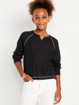 Long Raglan-Sleeve Thermal-Knit Top for Girls