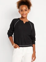 Long Raglan-Sleeve Thermal-Knit Top for Girls