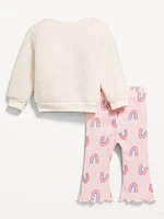 Sherpa Heart-Pocket Sweatshirt and Ribbed Leggings Set for Baby