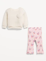 Sherpa Heart-Pocket Sweatshirt and Ribbed Leggings Set for Baby