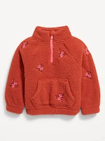 Long-Sleeve Half-Zip Embroidered Sweater for Toddler Girls