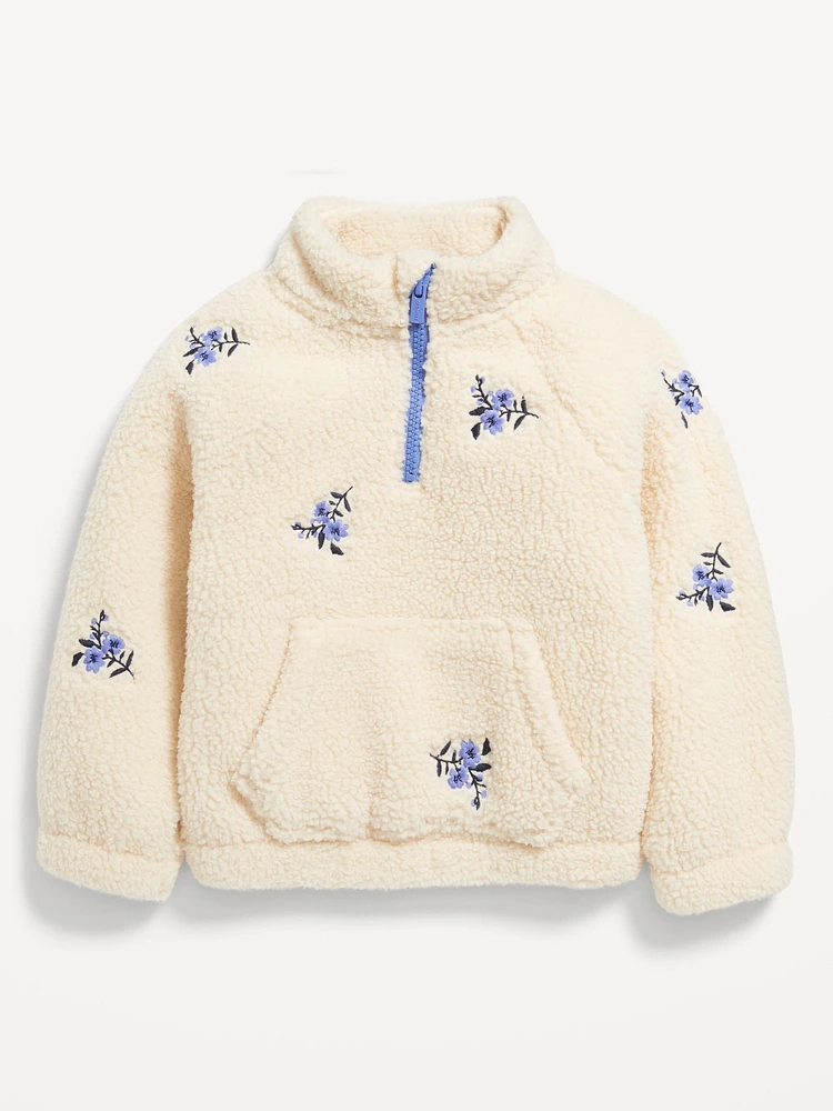 Long-Sleeve Half-Zip Embroidered Sweater for Toddler Girls