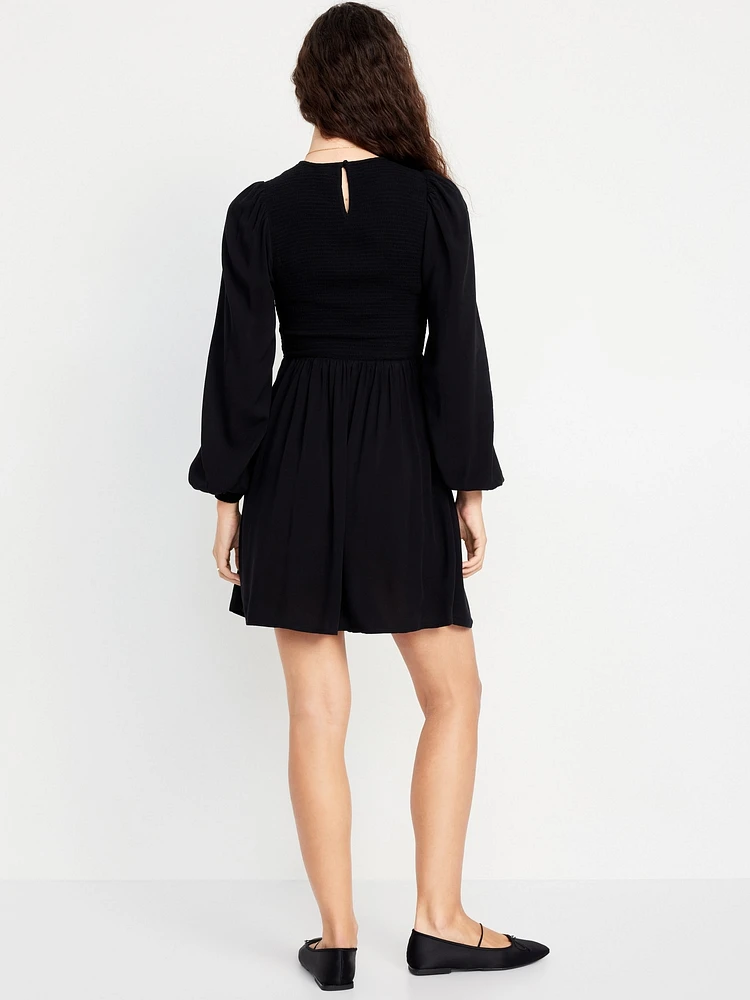 Fit & Flare Long-Sleeve Mini Dress