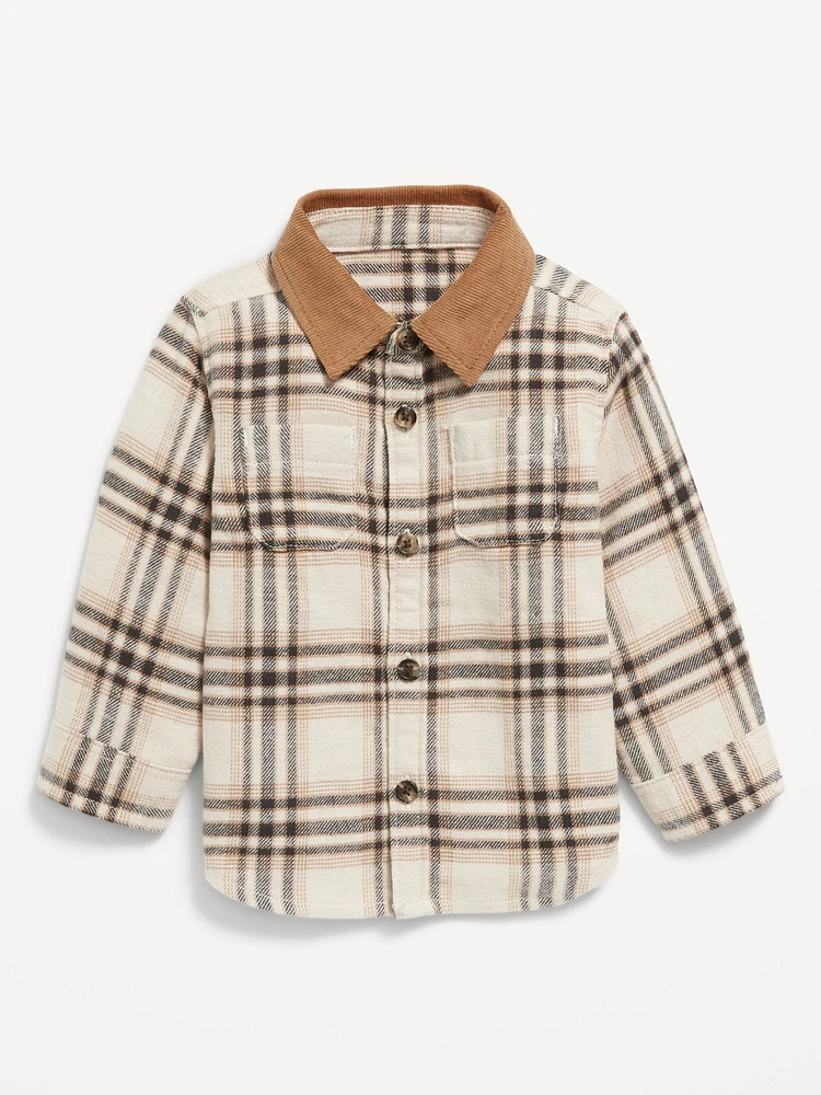 Long-Sleeve Corduroy-Trim Flannel Shirt for Baby