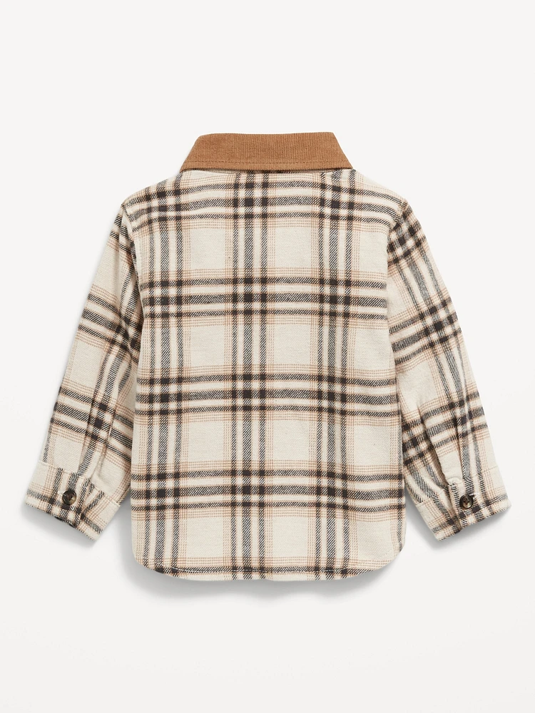 Long-Sleeve Corduroy-Trim Flannel Shirt for Baby