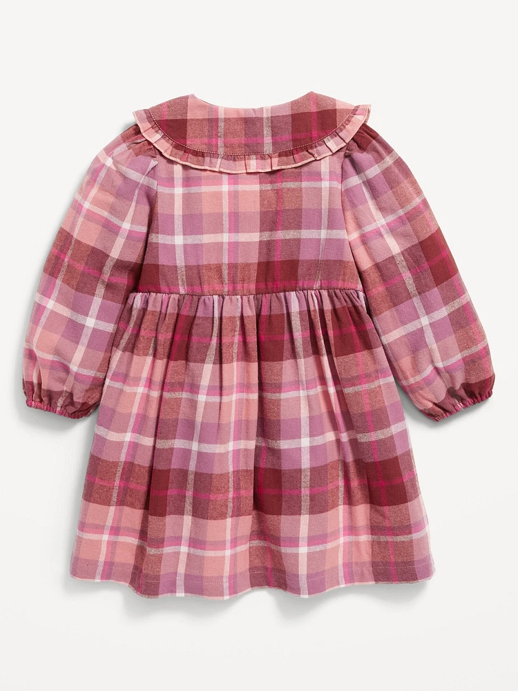 Long-Sleeve Flannel Collared Dress for Toddler Girls