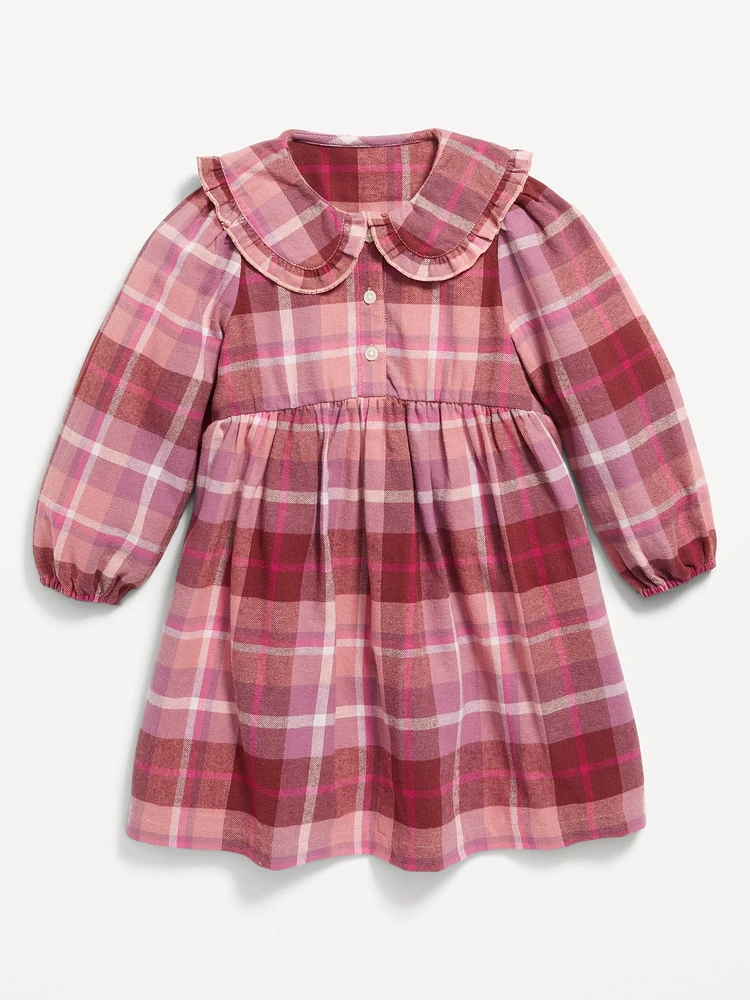 Long-Sleeve Flannel Collared Dress for Toddler Girls