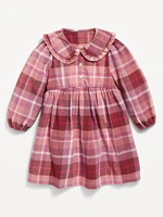 Long-Sleeve Flannel Collared Dress for Toddler Girls