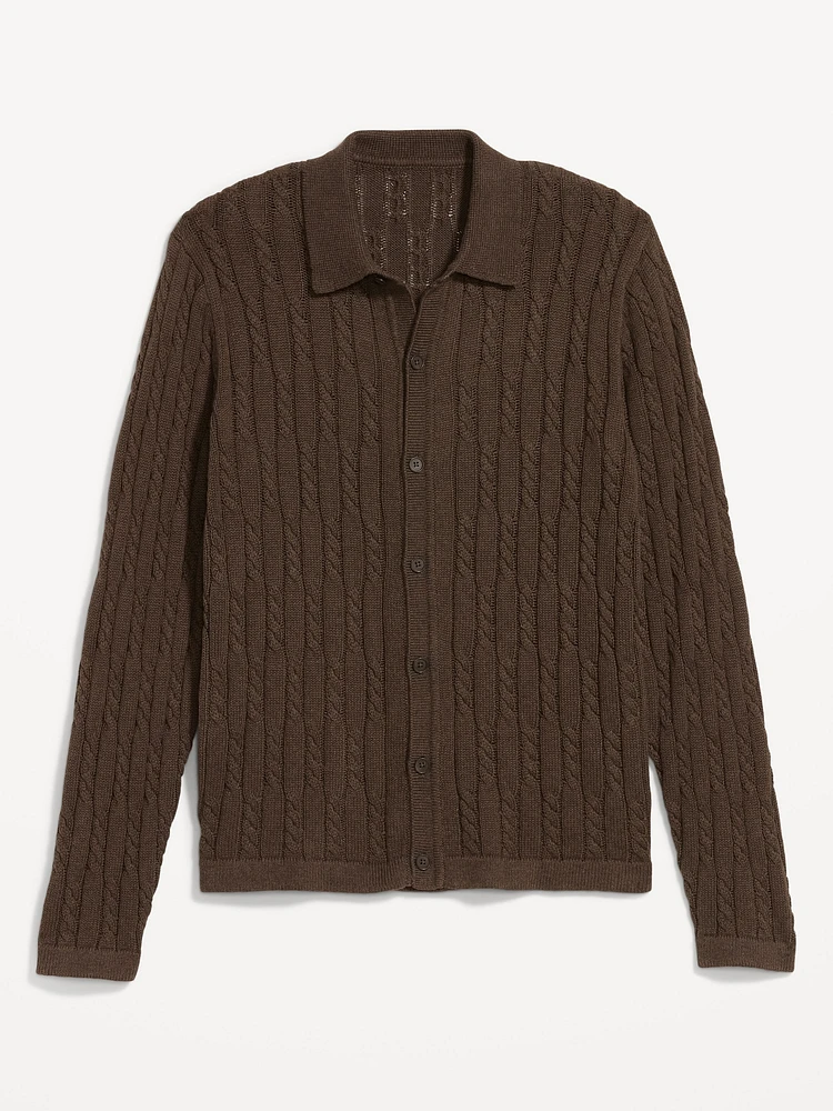 Button-Down Cable-Knit Sweater