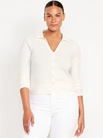 Slim Ribbed Button-Down Top