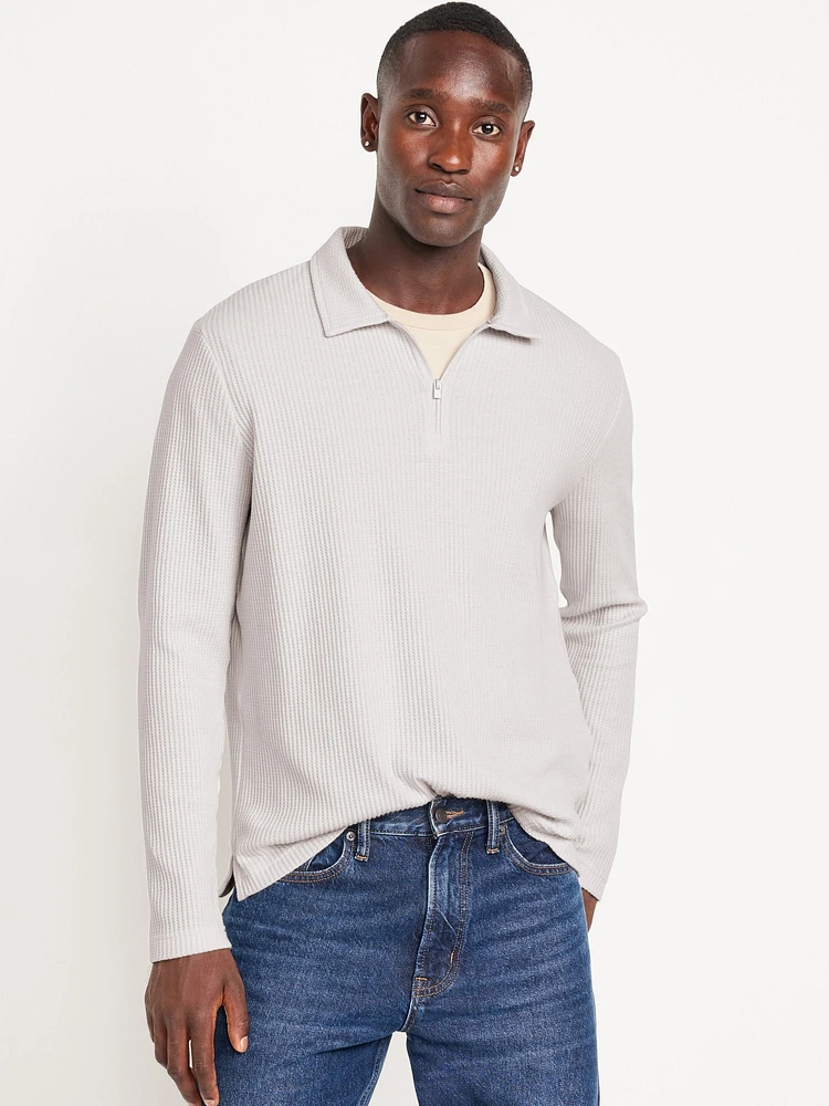 Quarter-Zip Waffle Polo Sweater