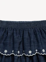 Embroidered Tiered Jean Skirt for Toddler Girls