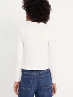 Slim Ribbed Button-Down Top