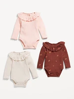 Long-Sleeve Ruffle-Trim Thermal-Knit Bodysuit 3-Pack for Baby