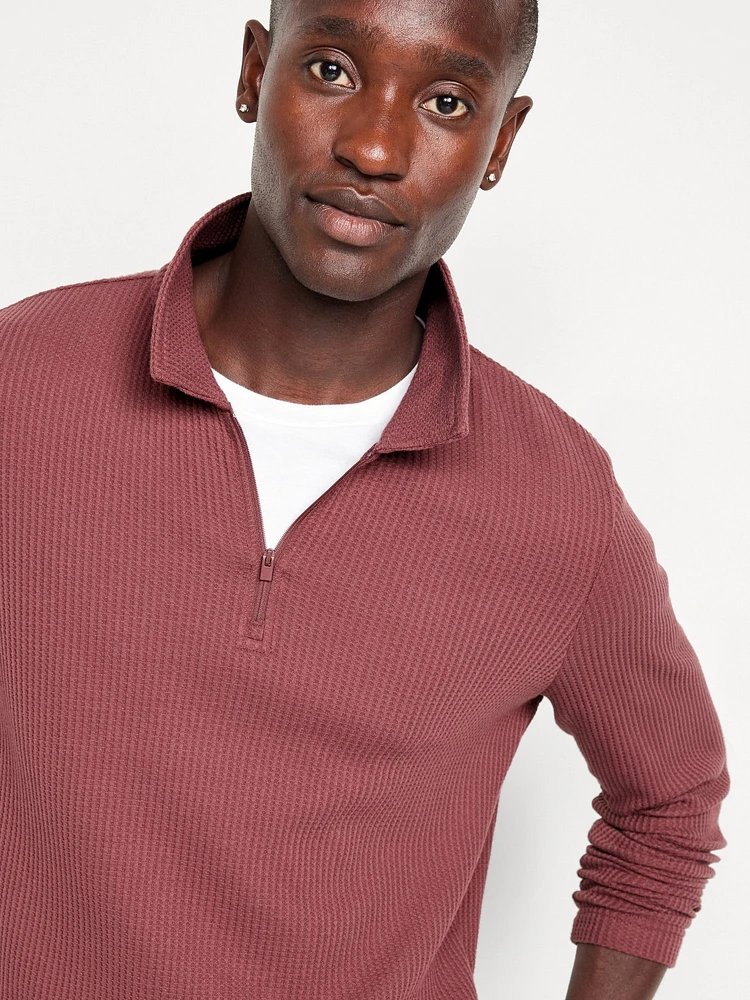 Quarter-Zip Waffle Polo Sweater