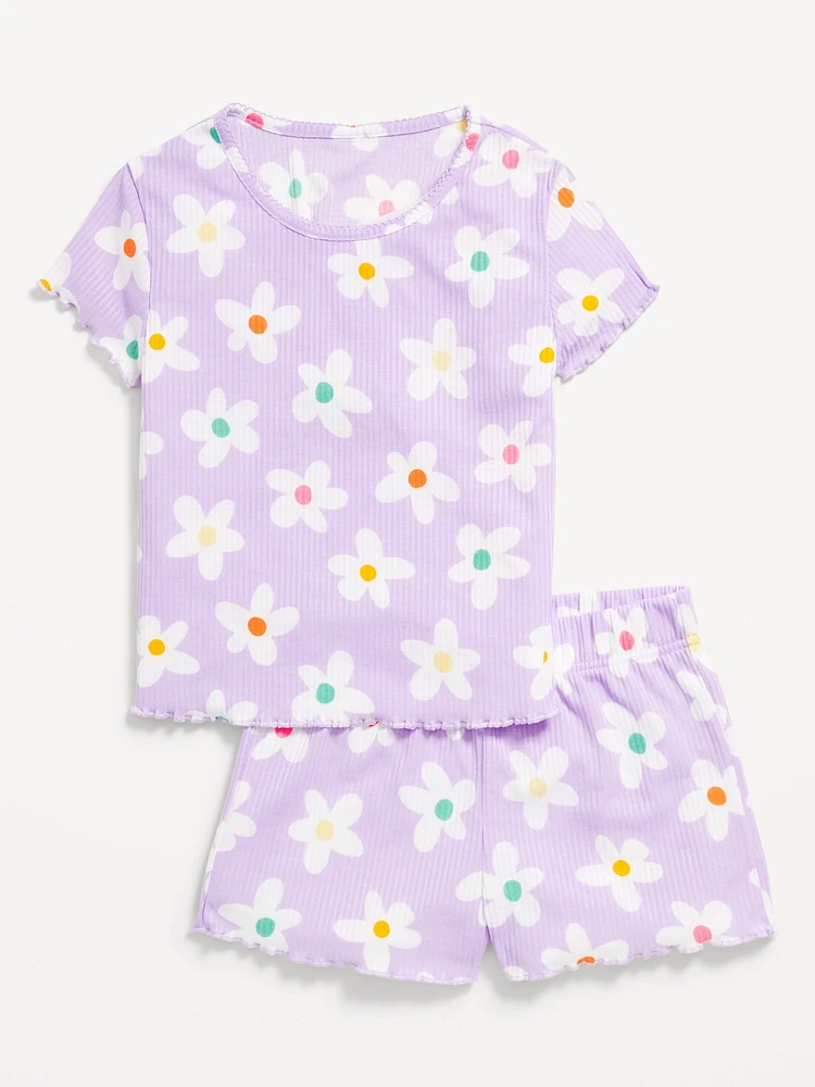 Printed Ribbed Pajama Top and Shorts Set for Girls