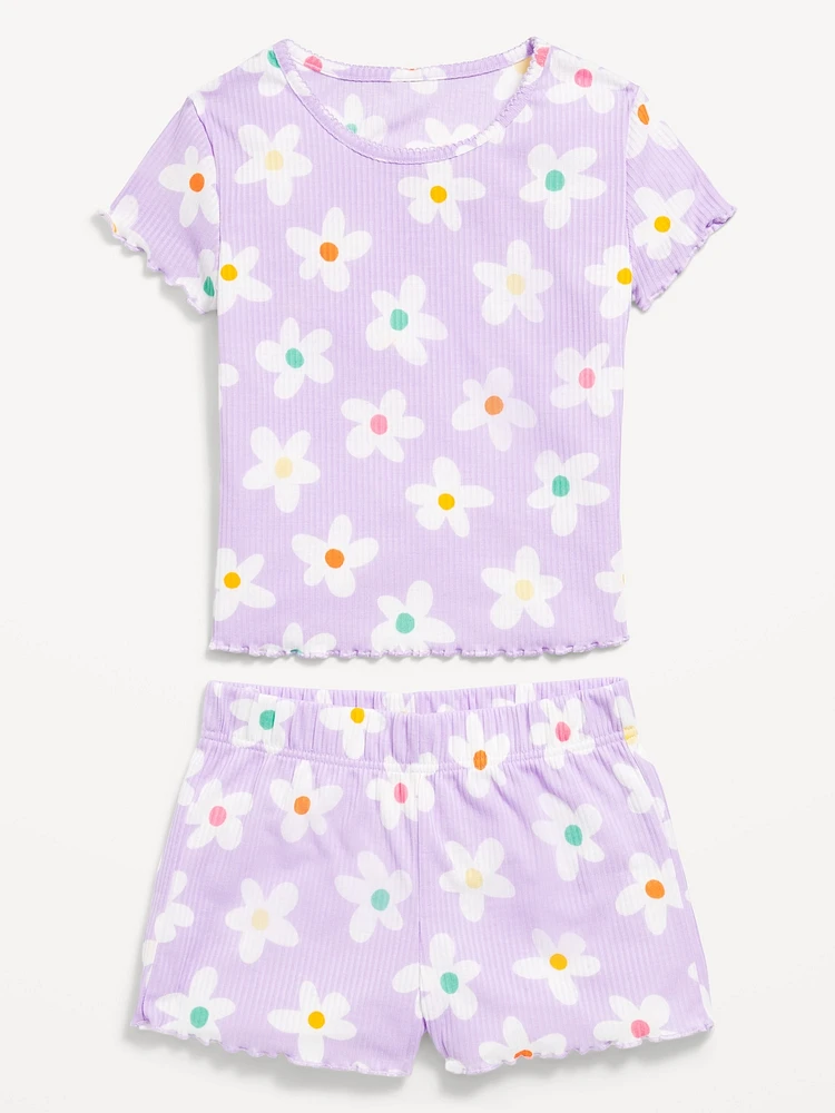 Printed Ribbed Pajama Top and Shorts Set for Girls